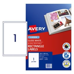 Label Avery L7767 Laser 1 Up Pack of 25 199.6mmx 289.1mm Glossy White 0